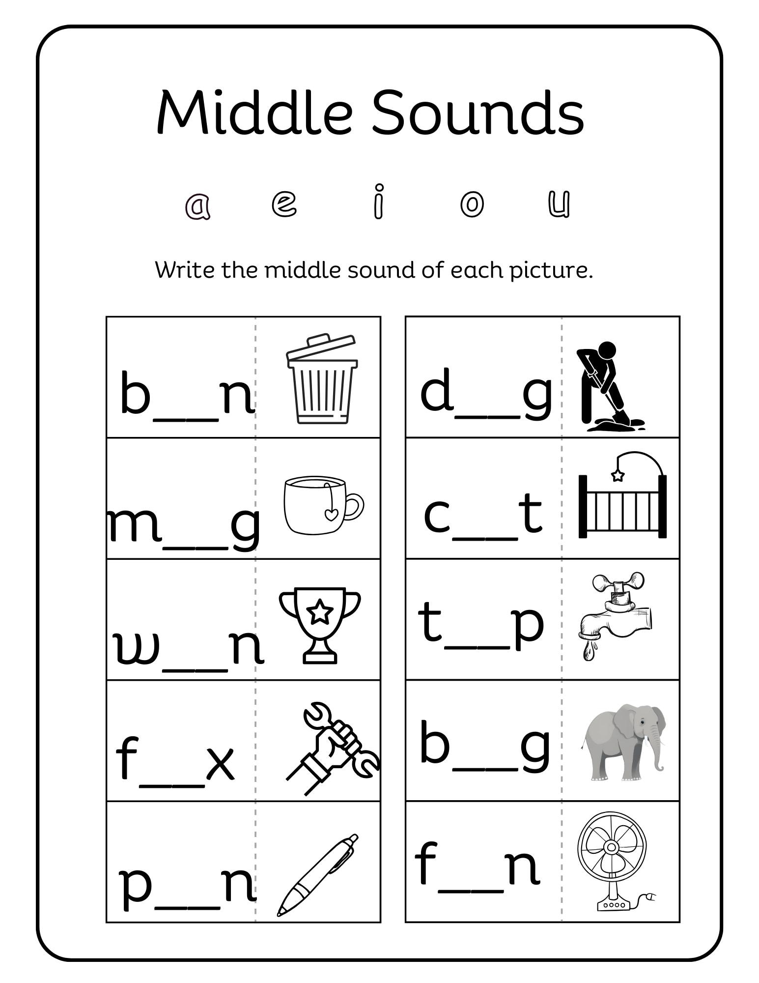 Phonics Worksheet Middle Sound Worksheets Write The Missing 