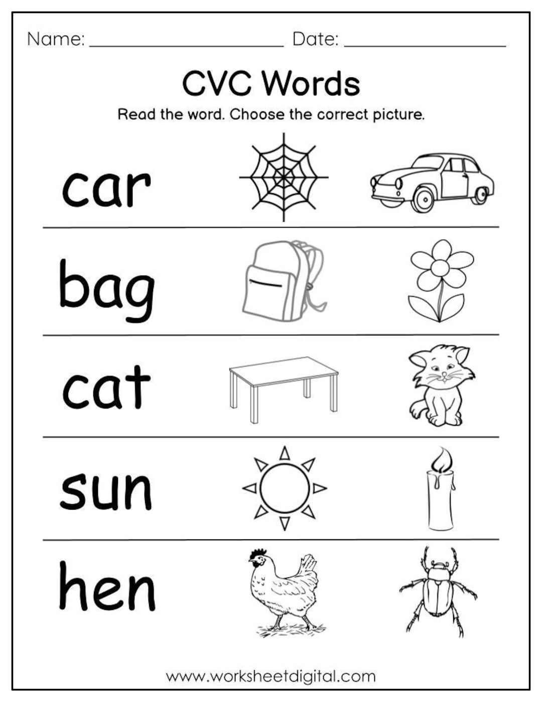 Phonics Worksheets CVC Read The Words For Kindergarten First Grade Homeschool Homework Practice Printables Easy Download Etsy