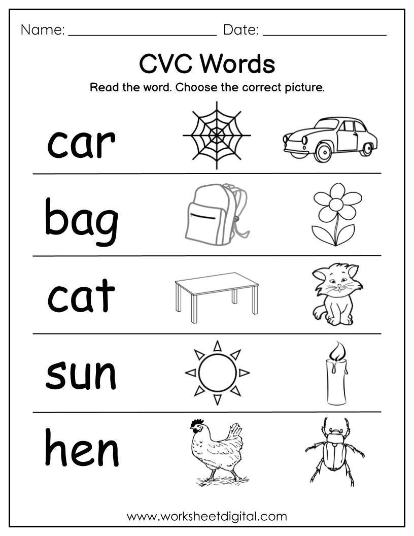 Phonics Worksheets CVC Read The Words For Kindergarten First Grade Homeschool Homework Practice Printables Easy Download Etsy