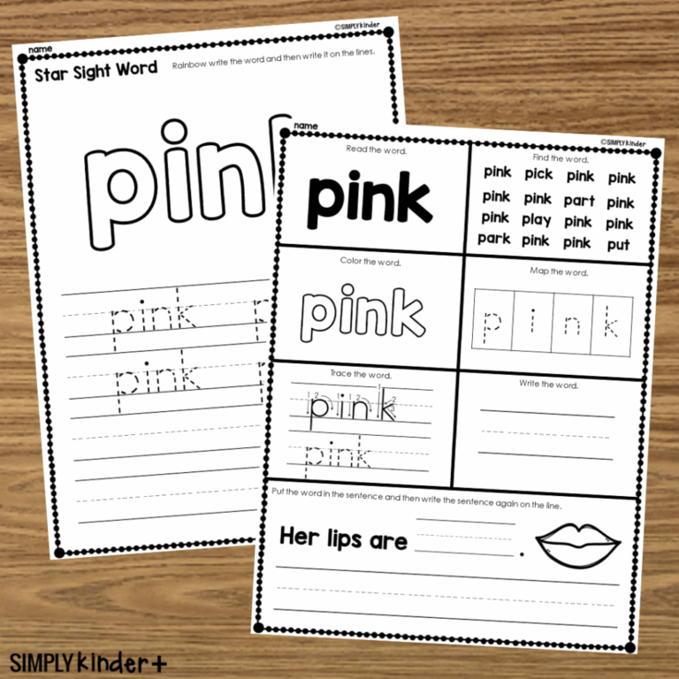 Pink Sight Word Printable Activities Simply Kinder Plus