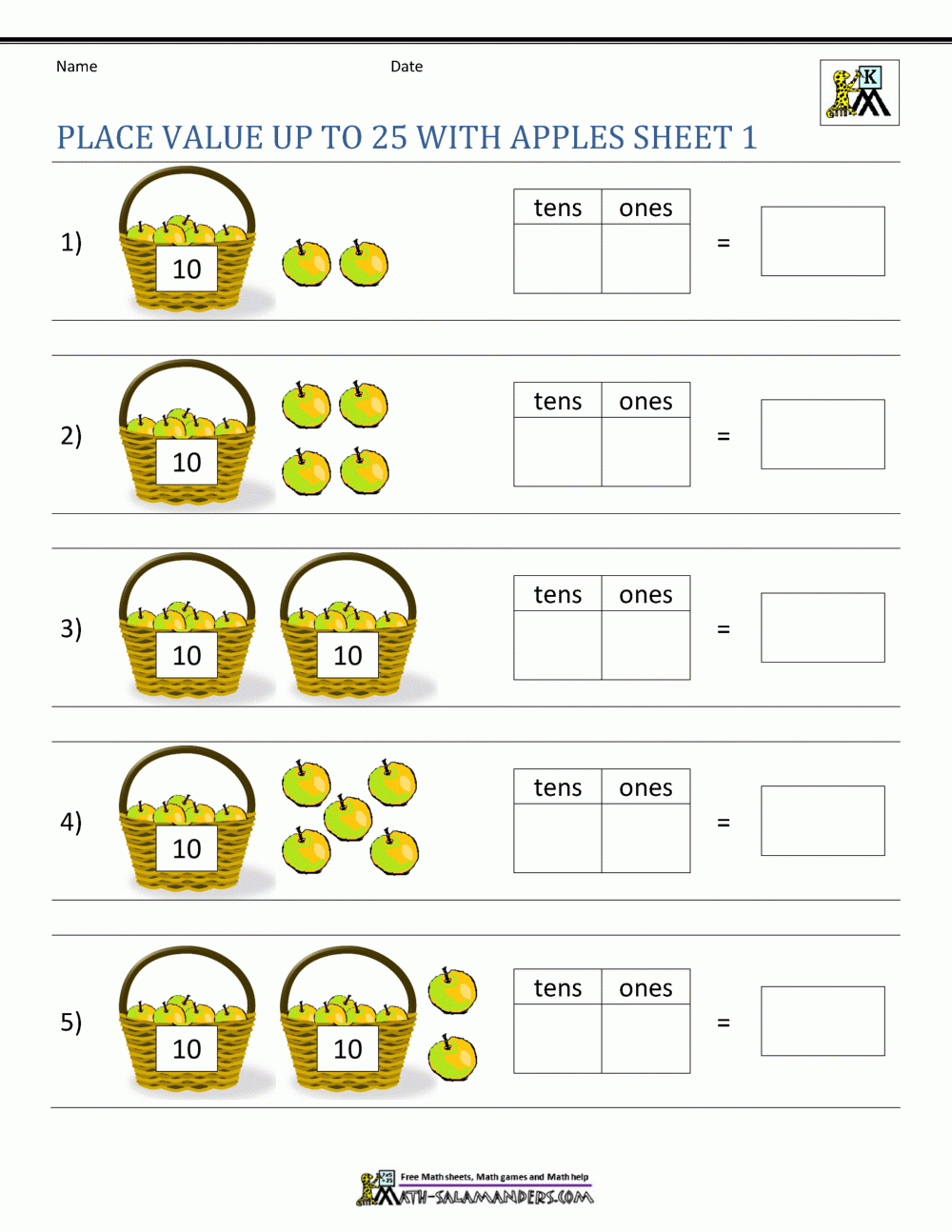 Free Base Ten Worksheets Kindergarten