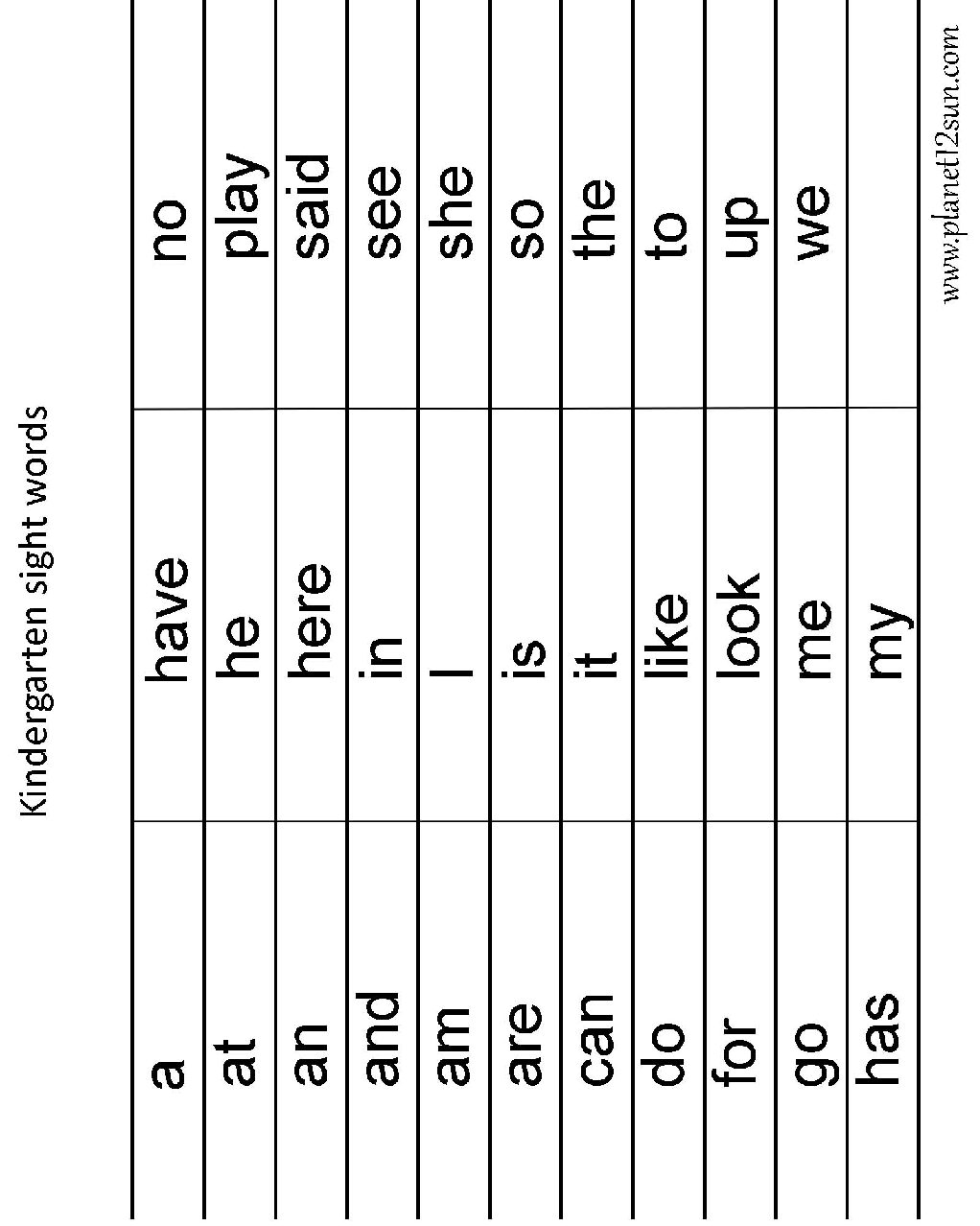 Plain List Kindergarten Spelling Words Planet12sun