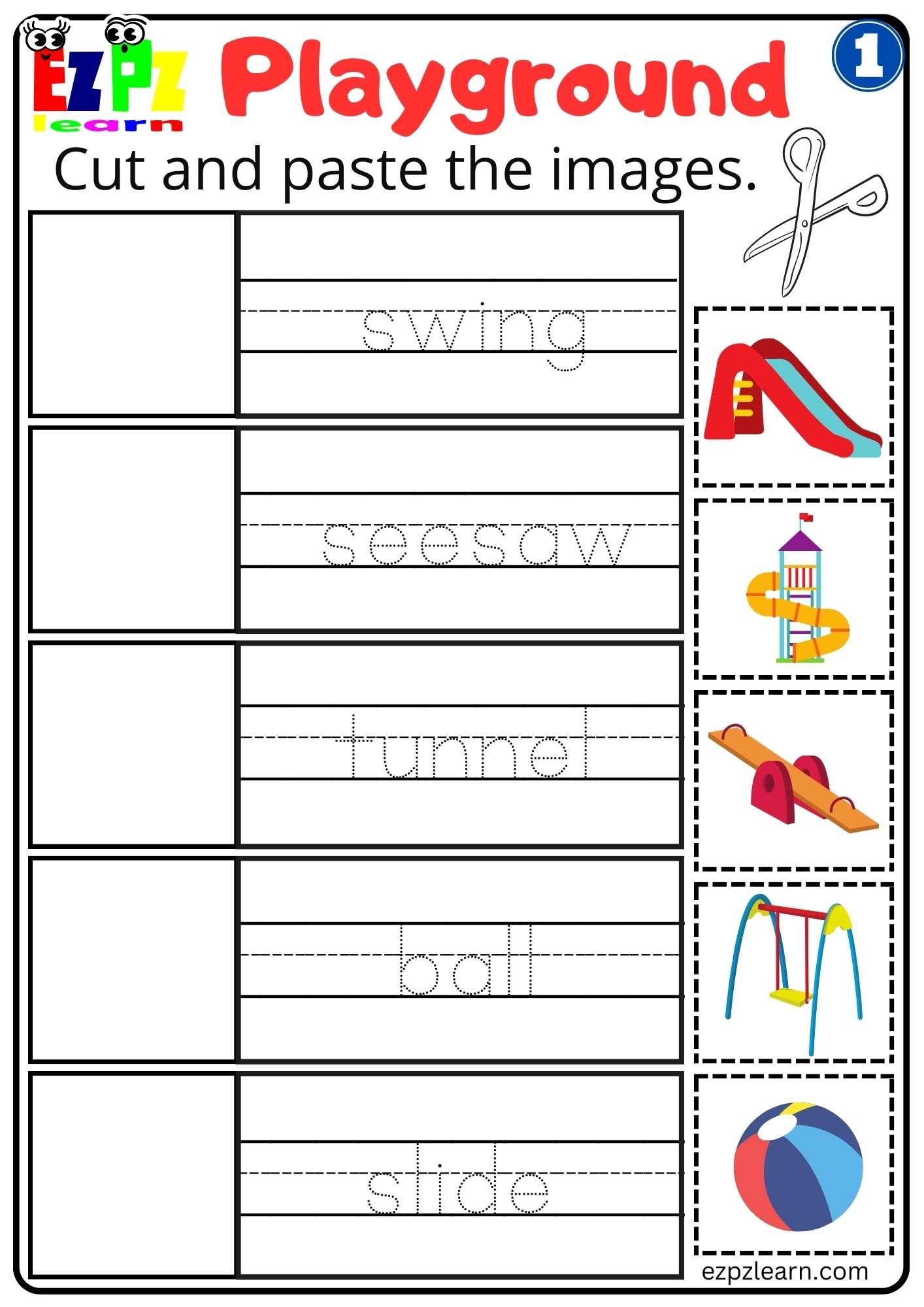 Playground 1 Cut And Paste Worksheet For Kindergarten And ESL 