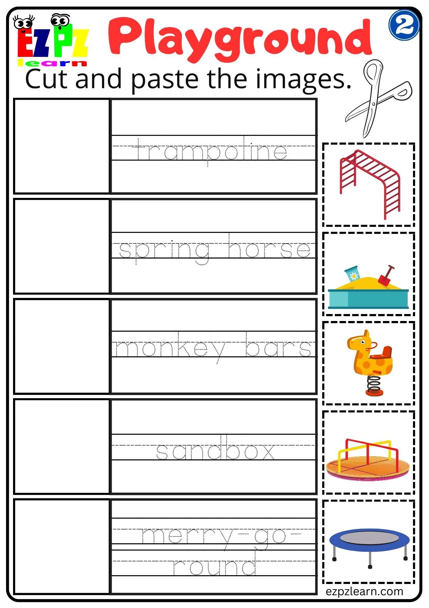 Playground Vocabulary 2 Cut And Paste Worksheet For Kindergarten And ESL Students Free Download Ezpzlearn