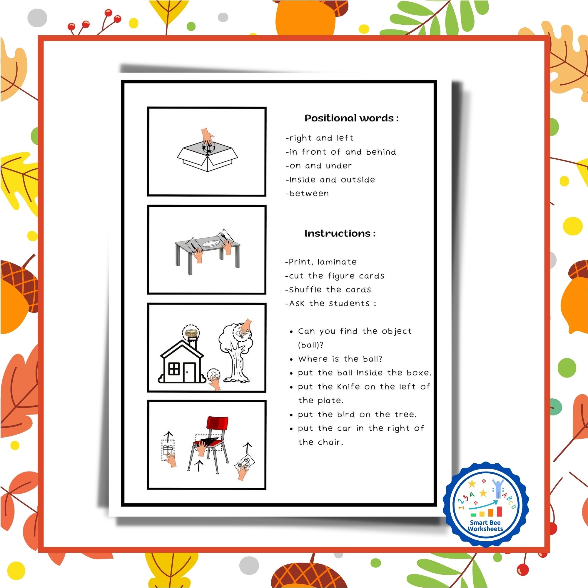 Positional Words For Kindergarten Worksheets