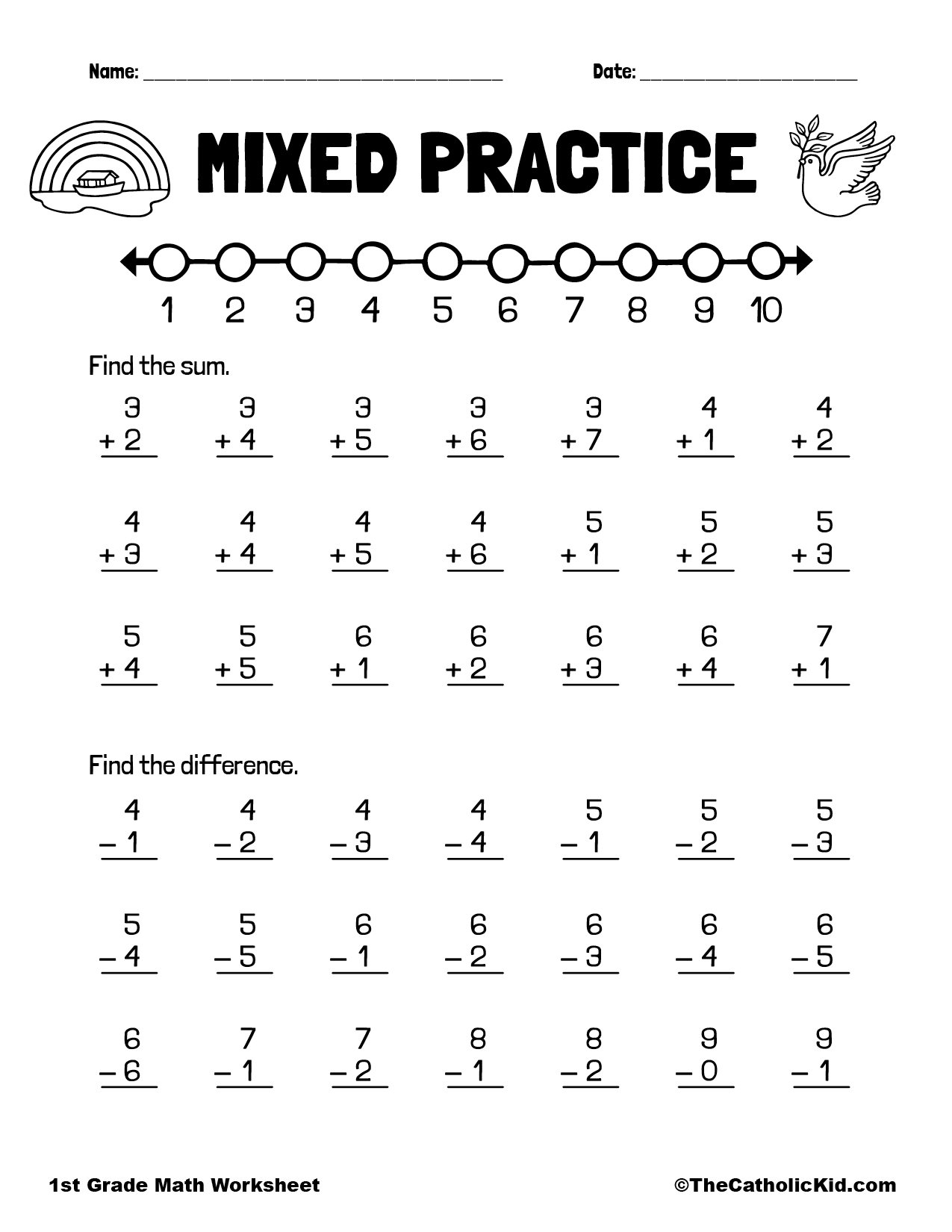 Practice Addition U0026 Subtraction 1st Grade Math Worksheet Catholic TheCatholicKid