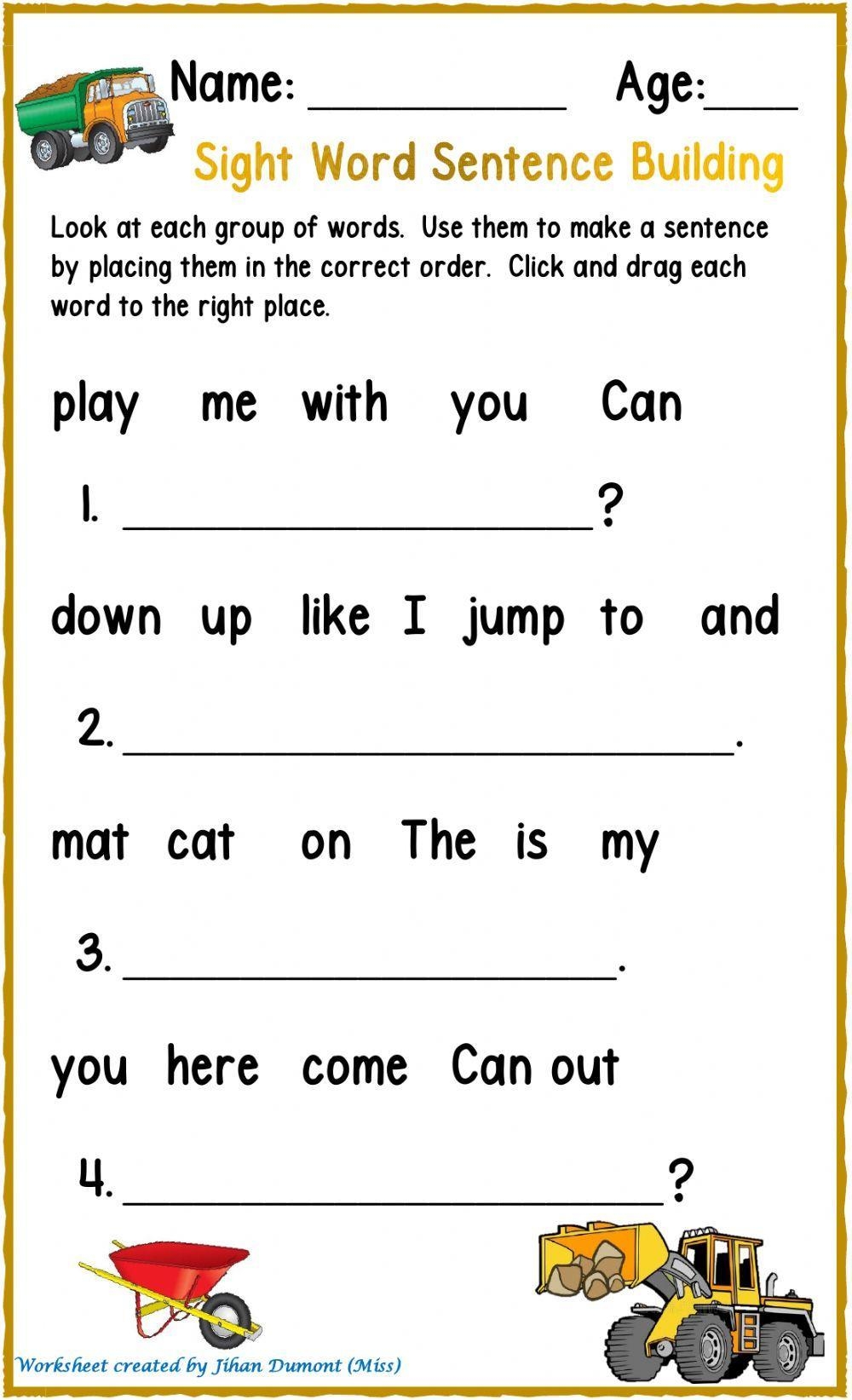 Pre Kindergarten Pre Primer Sight Word Sentences Confessions Worksheets Library