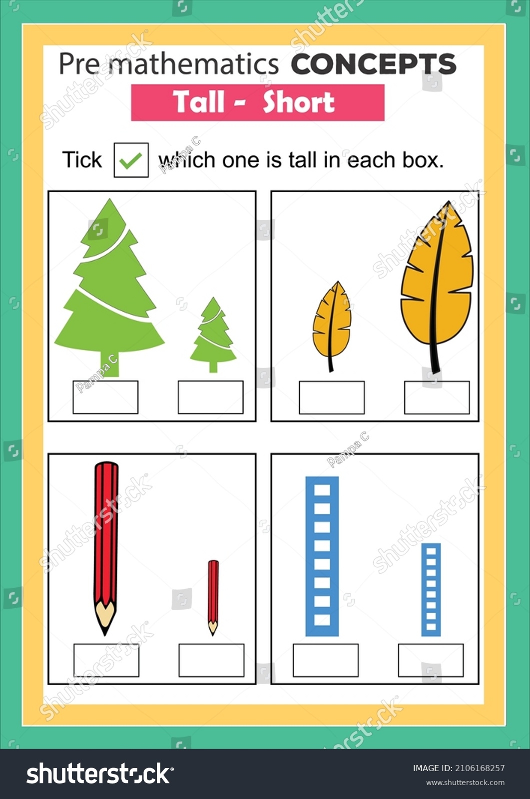 Pre Math Concepts Tall Short Educational Stock Vector Royalty 