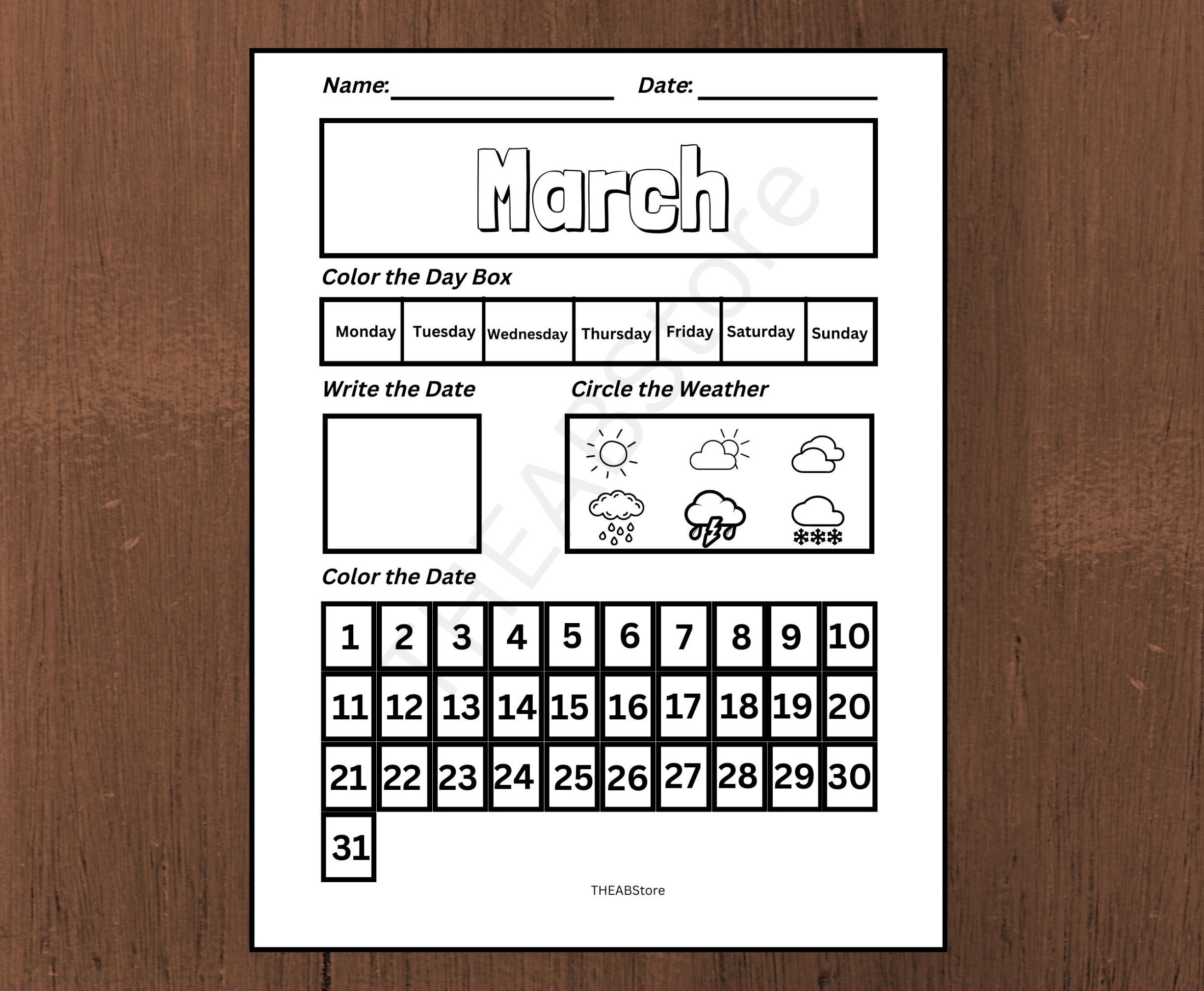 Preschool Calendar Worksheets Printable Kids Monthly Digital 