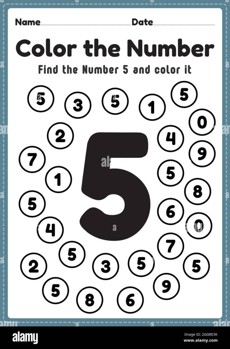 Preschool Math Worksheet Number 5 Coloring Maths Activities For Kindergarten Kids To Learn Basic Mathematics Skills In A Printable Page Stock Vector Image U0026 Art Alamy