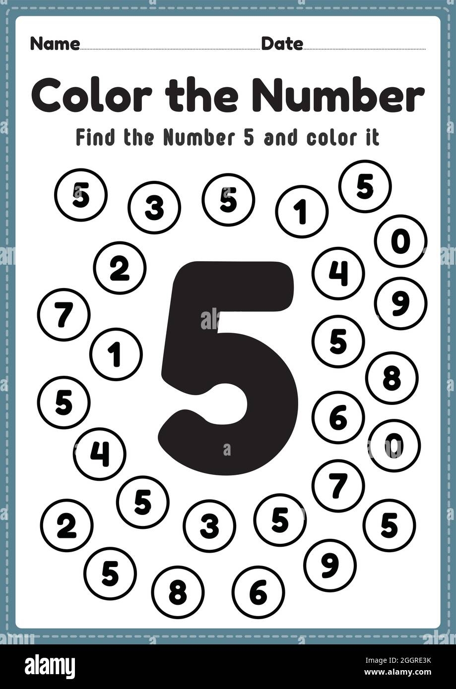 Preschool Math Worksheet Number 5 Coloring Maths Activities For Kindergarten Kids To Learn Basic Mathematics Skills In A Printable Page Stock Vector Image U0026 Art Alamy