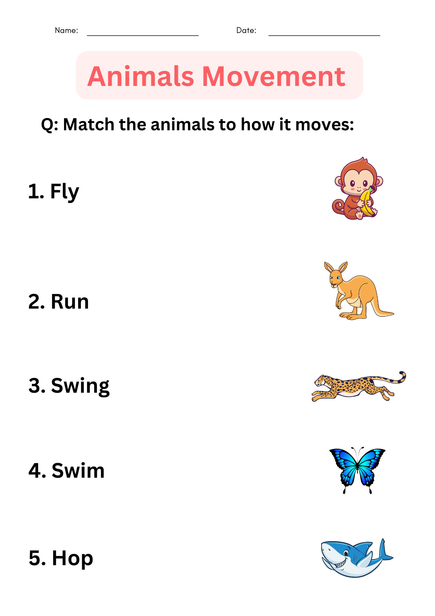 Preschool Movements Of Animals Worksheets For Kindergarten Teaching Resources