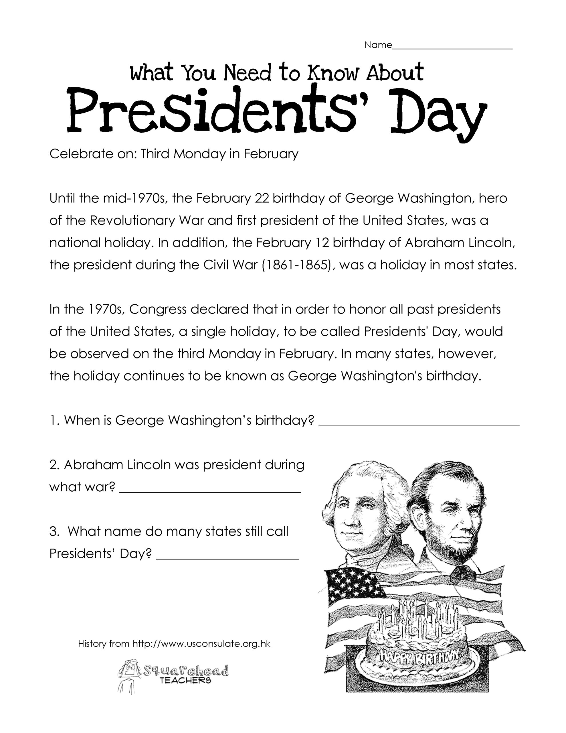 Presidents Day Math Worksheets For Kindergarten