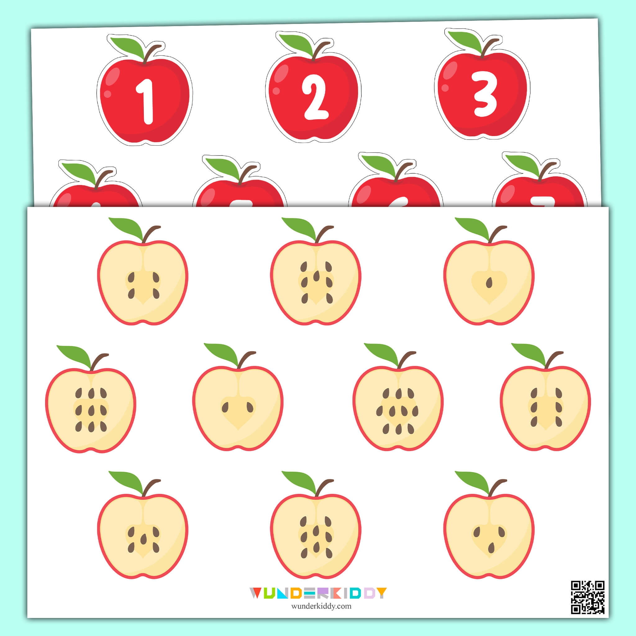 Printable Apple Count And Match Preschool Worksheets