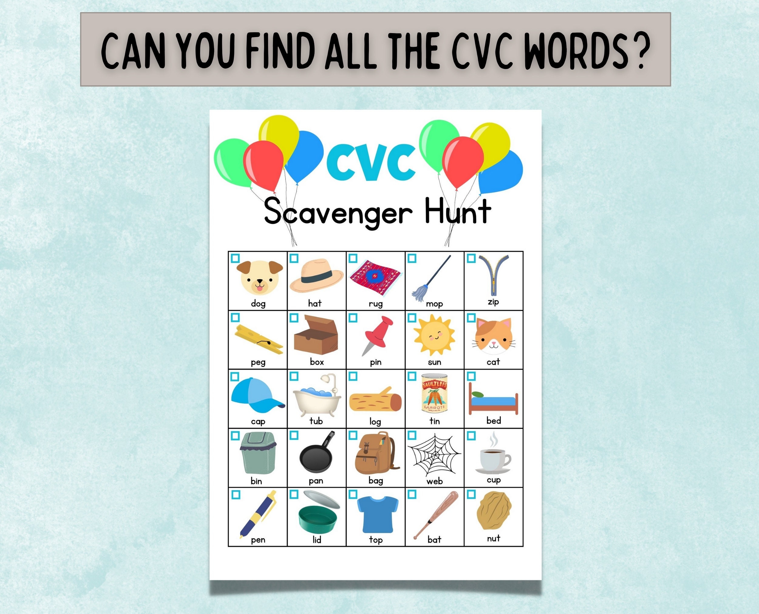 Printable CVC Scavenger Hunt CVC Look And Find Summer Vacation 