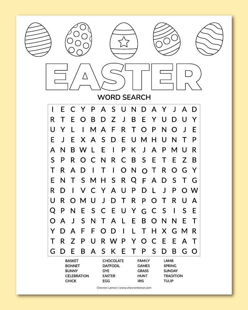 Printable Easter Word Search Chevron Lemon