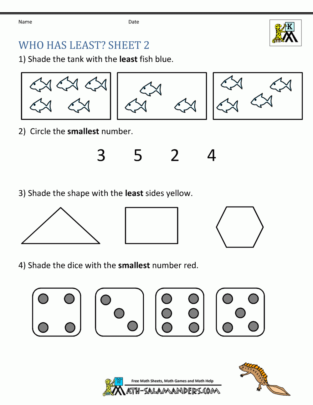 Printable Kindergarten Math Worksheets Comparing Numbers And Size