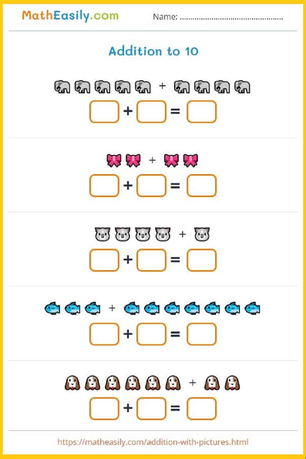 Kindergarten Math Worksheets Addition To 10