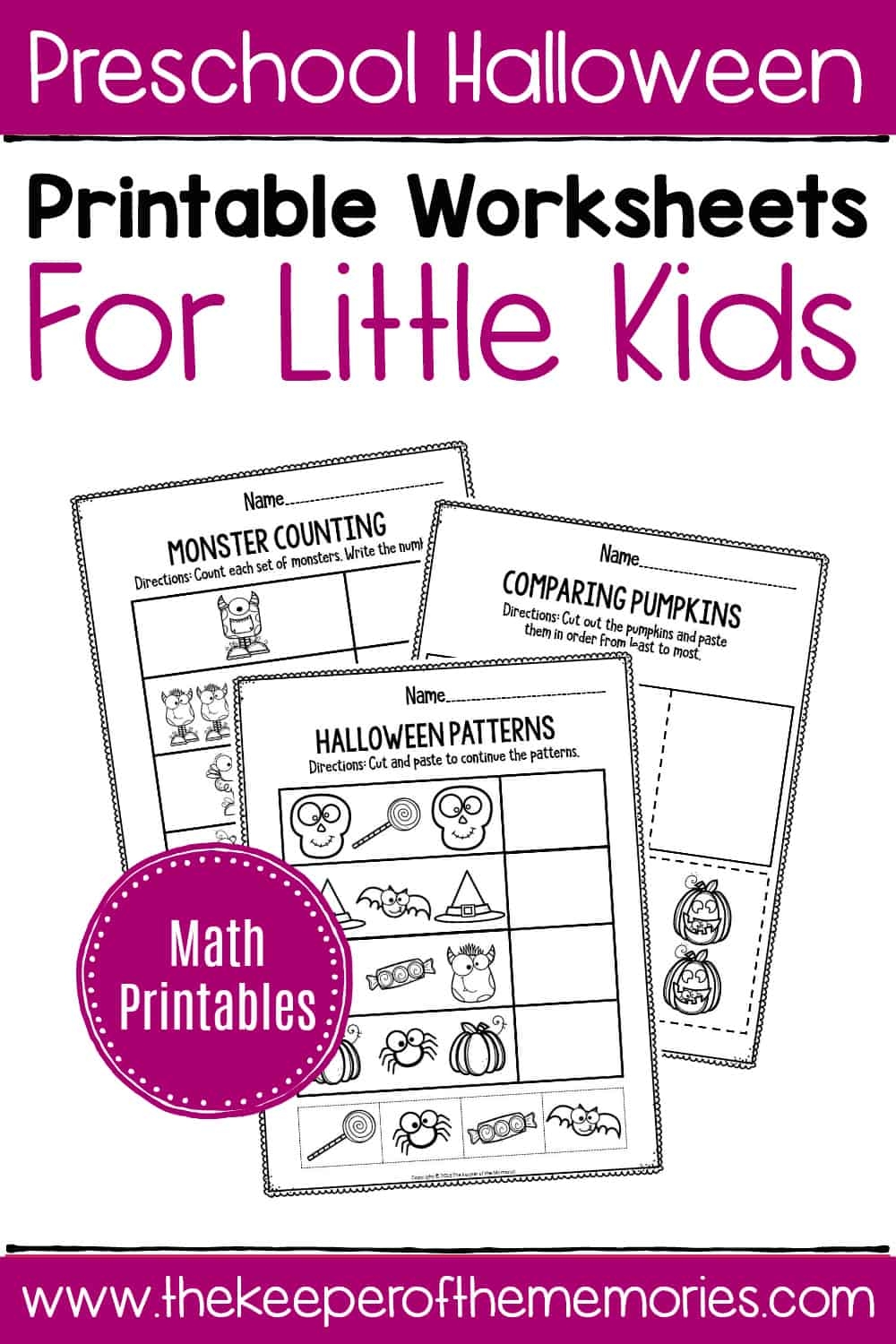 Printable Math Halloween Preschool Worksheets