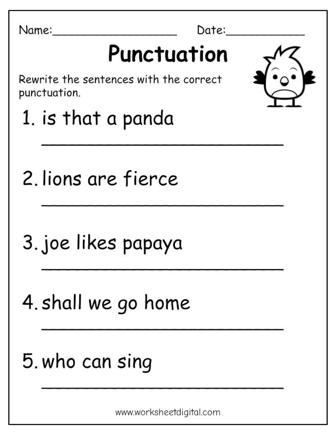 Printable Punctuation Worksheets Punctuation Practice Worksheets For Kids Punctuation Sentences Punctuation Marks Practice Kindergarten Etsy Worksheets Library