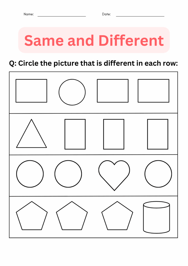 Printable Same And Different Worksheets For Kindergarten Made By Teachers