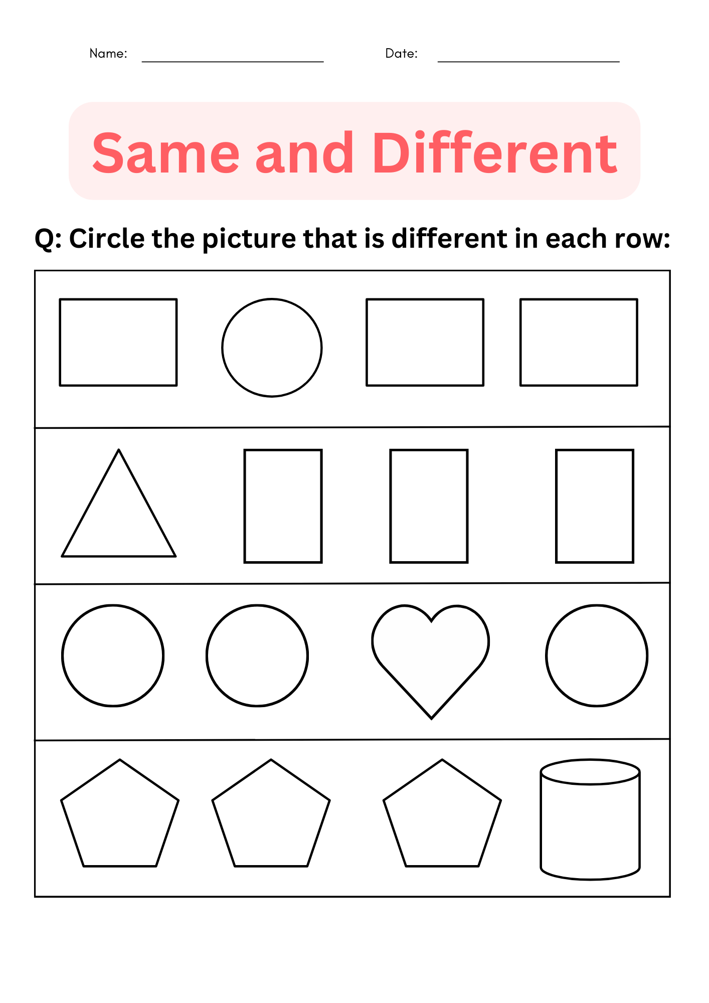 Printable Same And Different Worksheets For Kindergarten Made By Teachers