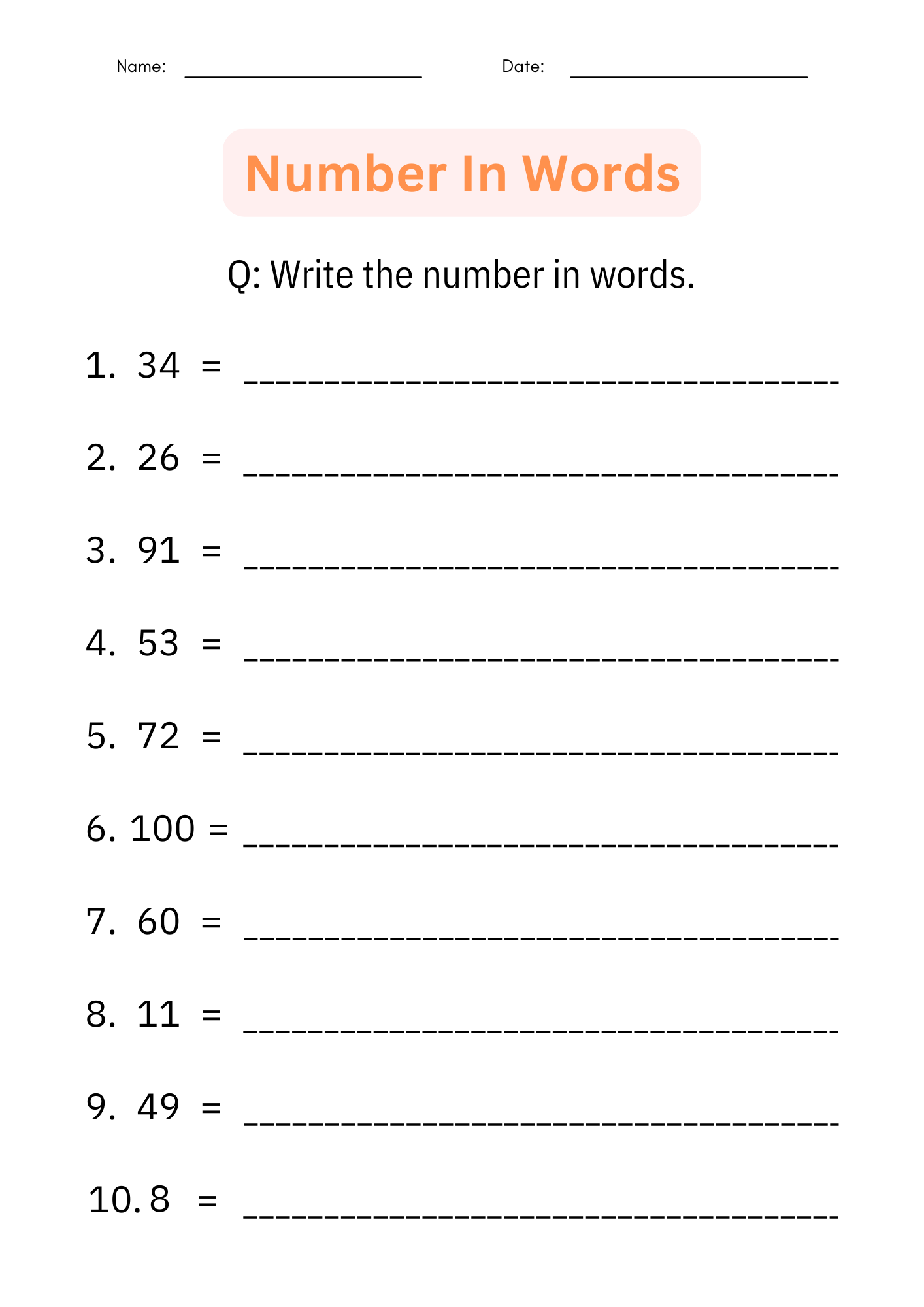 Printable Writing Number Words 1 To 100 Worksheets For 