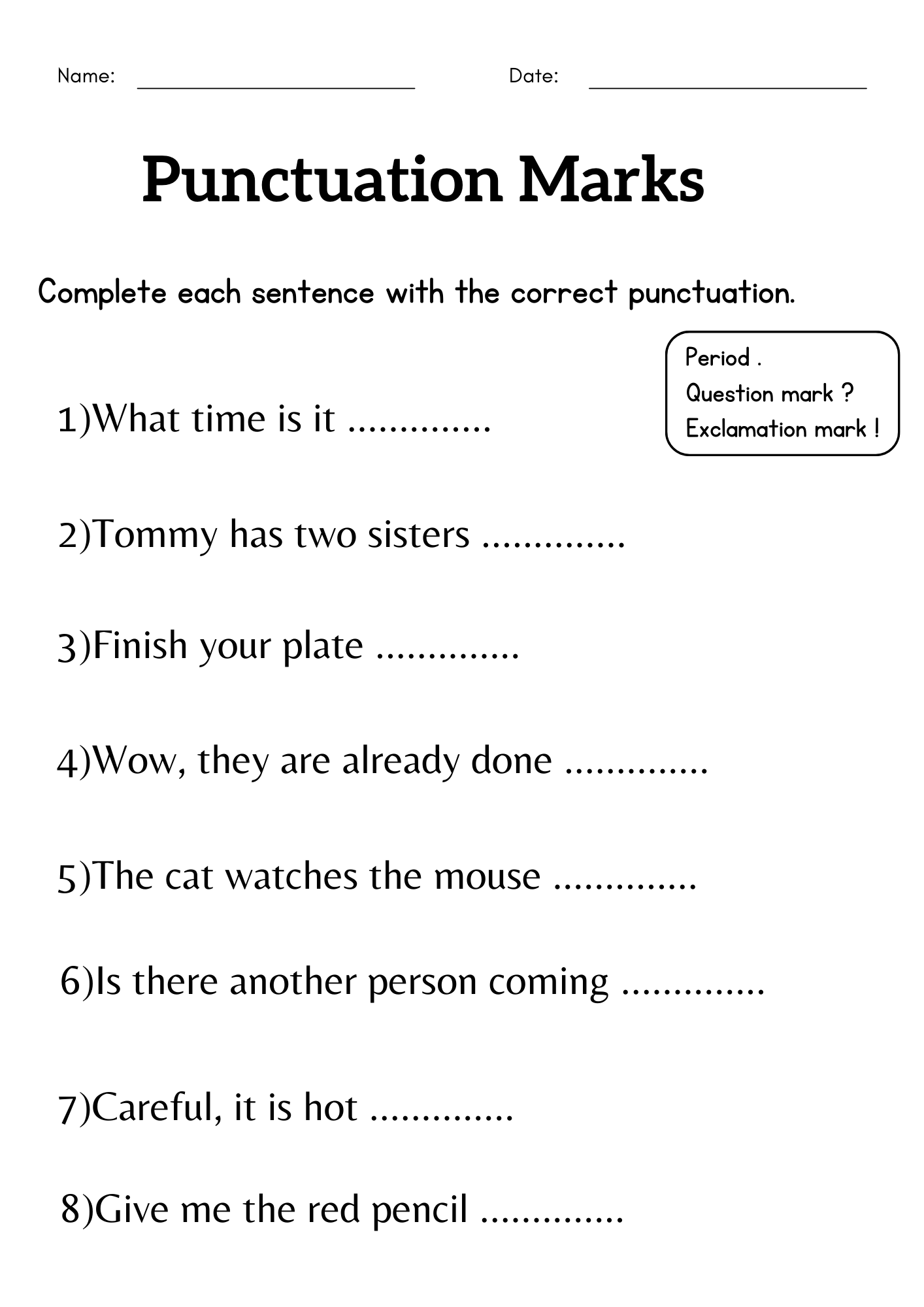 Punctuation Marks Worksheet For Grade 1 Or 2 Exclamation Mark Activity Teaching Resources