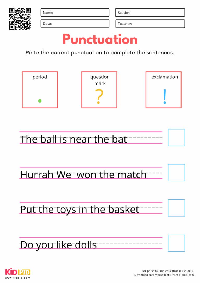 Punctuation Practice Worksheet For Kindergarten Kidpid