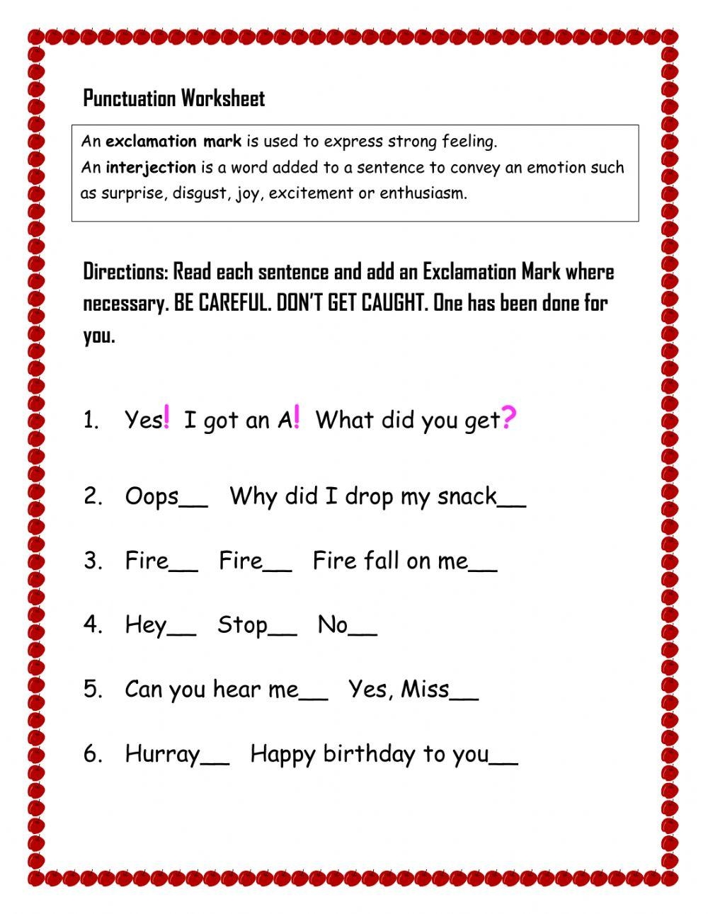 Exclamation Point Worksheet Kindergarten Free