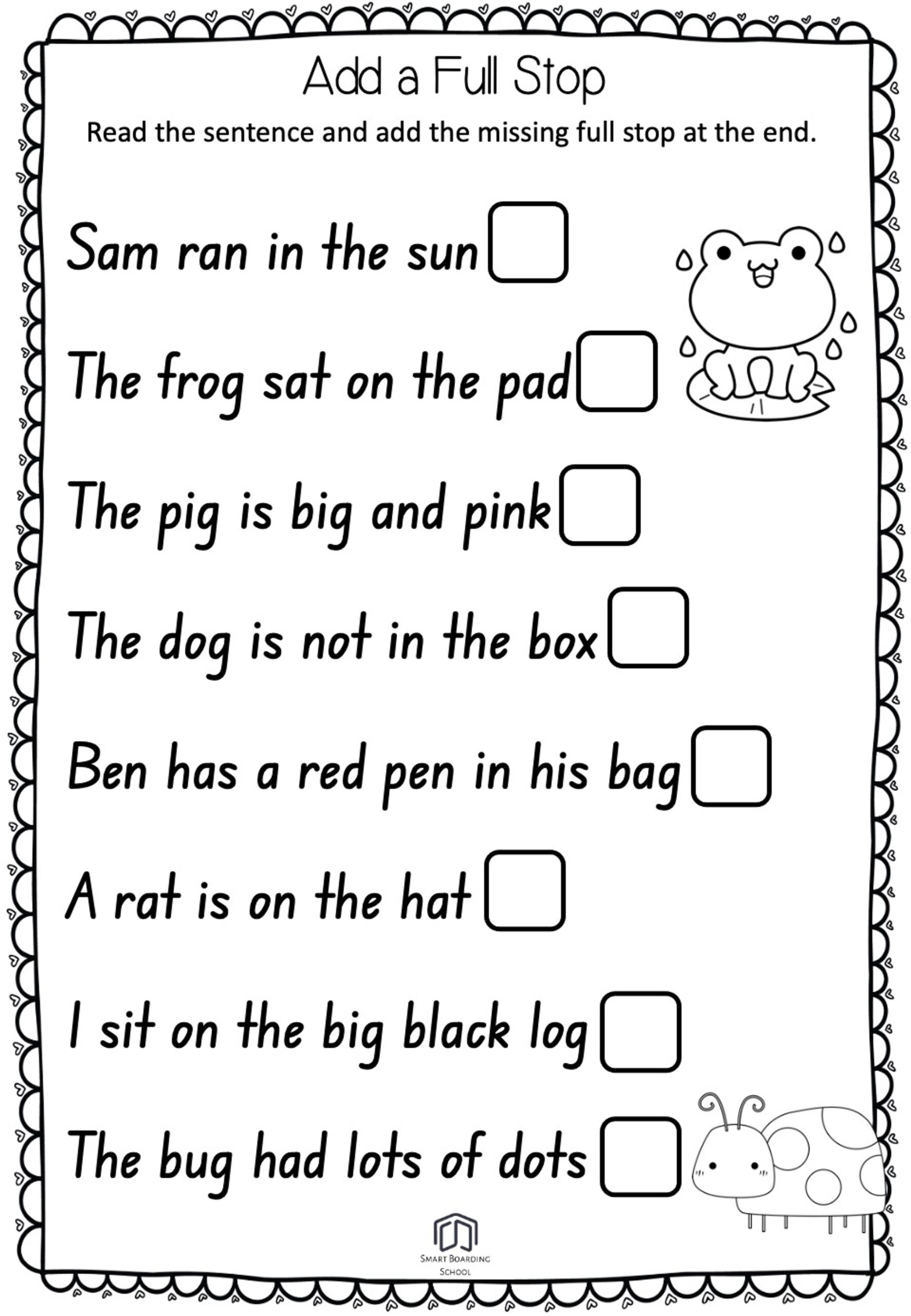 Punctuation Worksheets For Kindergarten Free