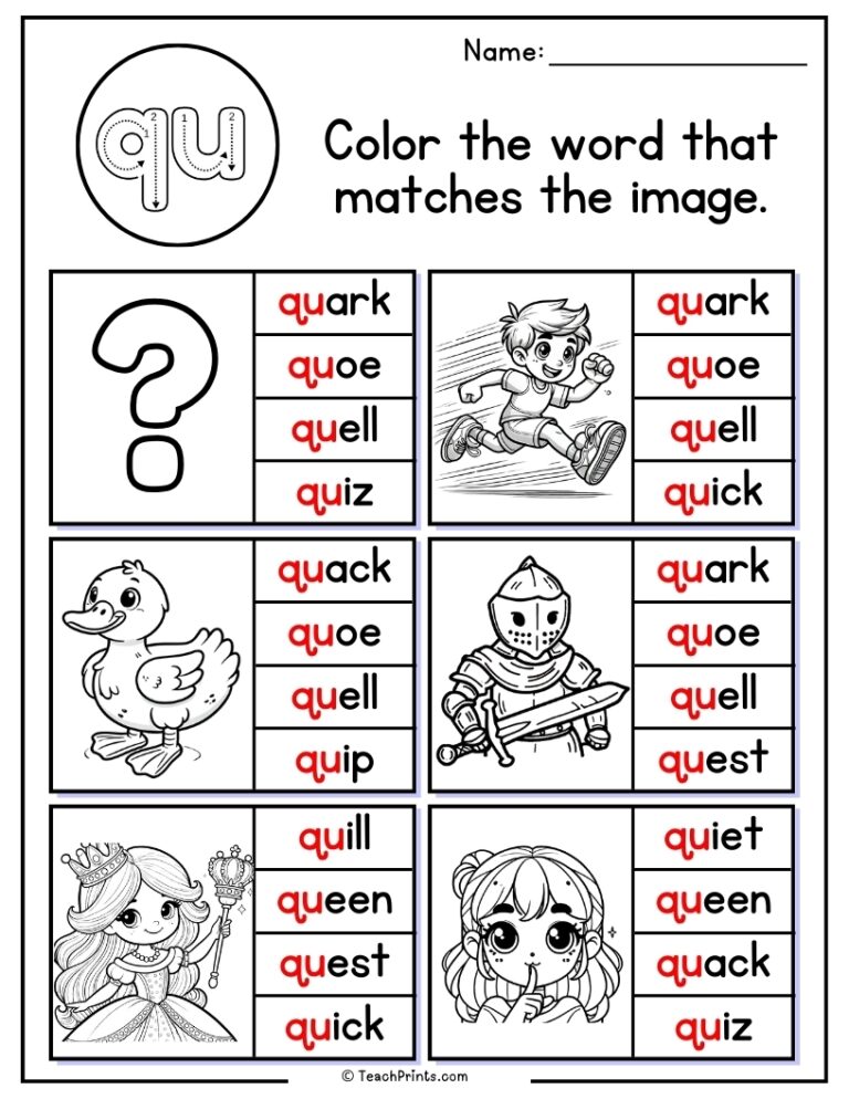 Qu Worksheets Free PDF Printables Teach Prints