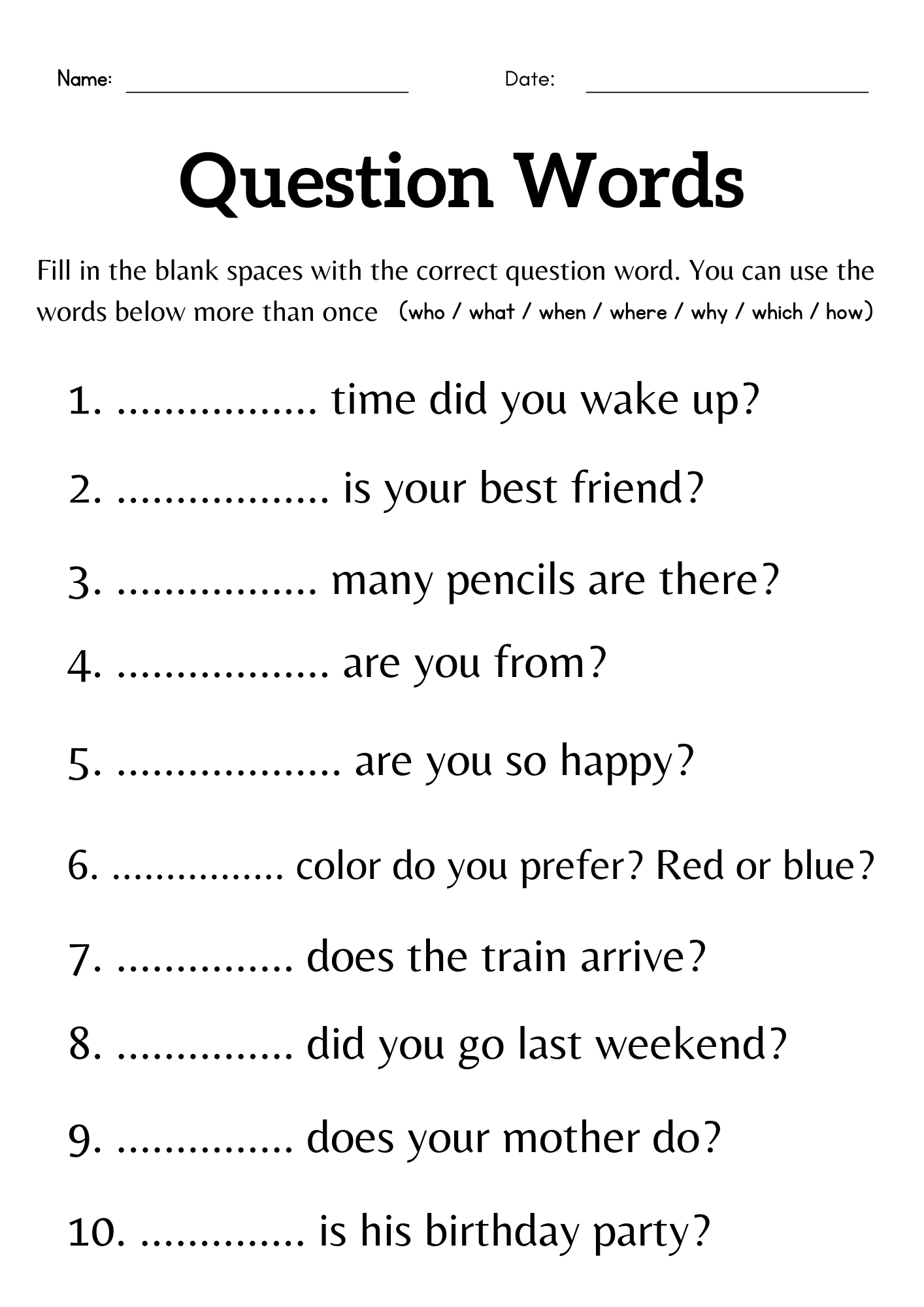 Wh Words For Kindergarten Worksheets Wh Words For Kindergarten Worksheets