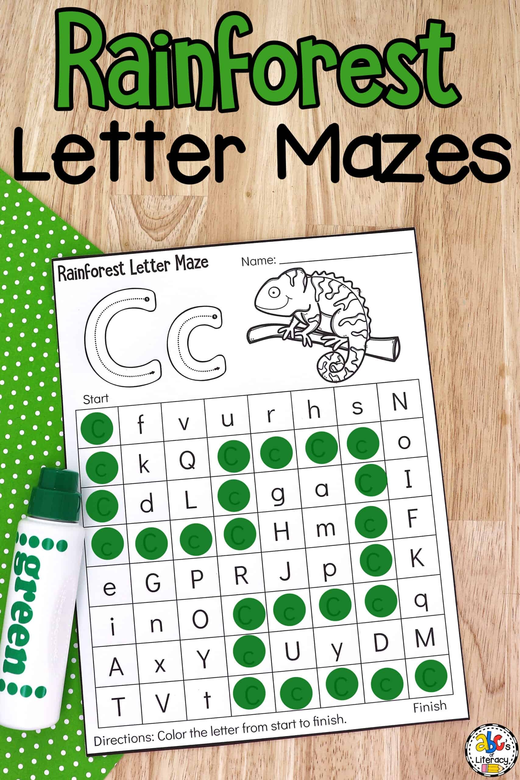 Rainforest Animal Letter Maze Worksheets