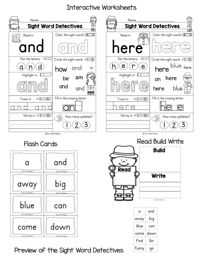 Read Build Write Sight Words Worksheets Pre Primer Sight Word Detectives Fun With Mama Shop