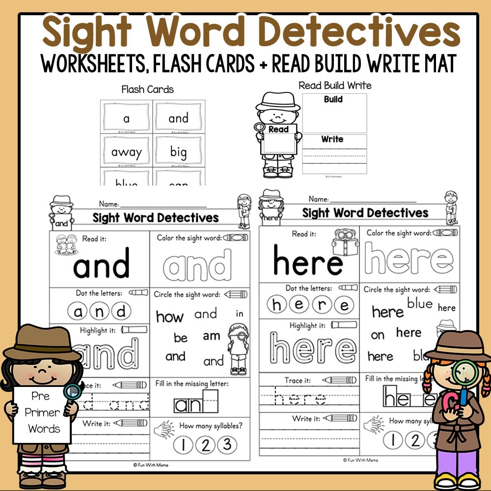 Read Build Write Sight Words Worksheets Pre Primer Sight Word Detectives Fun With Mama Shop Read Build Write Sight Words Worksheets Pre Primer Sight Word Detectives Fun With Mama Shop