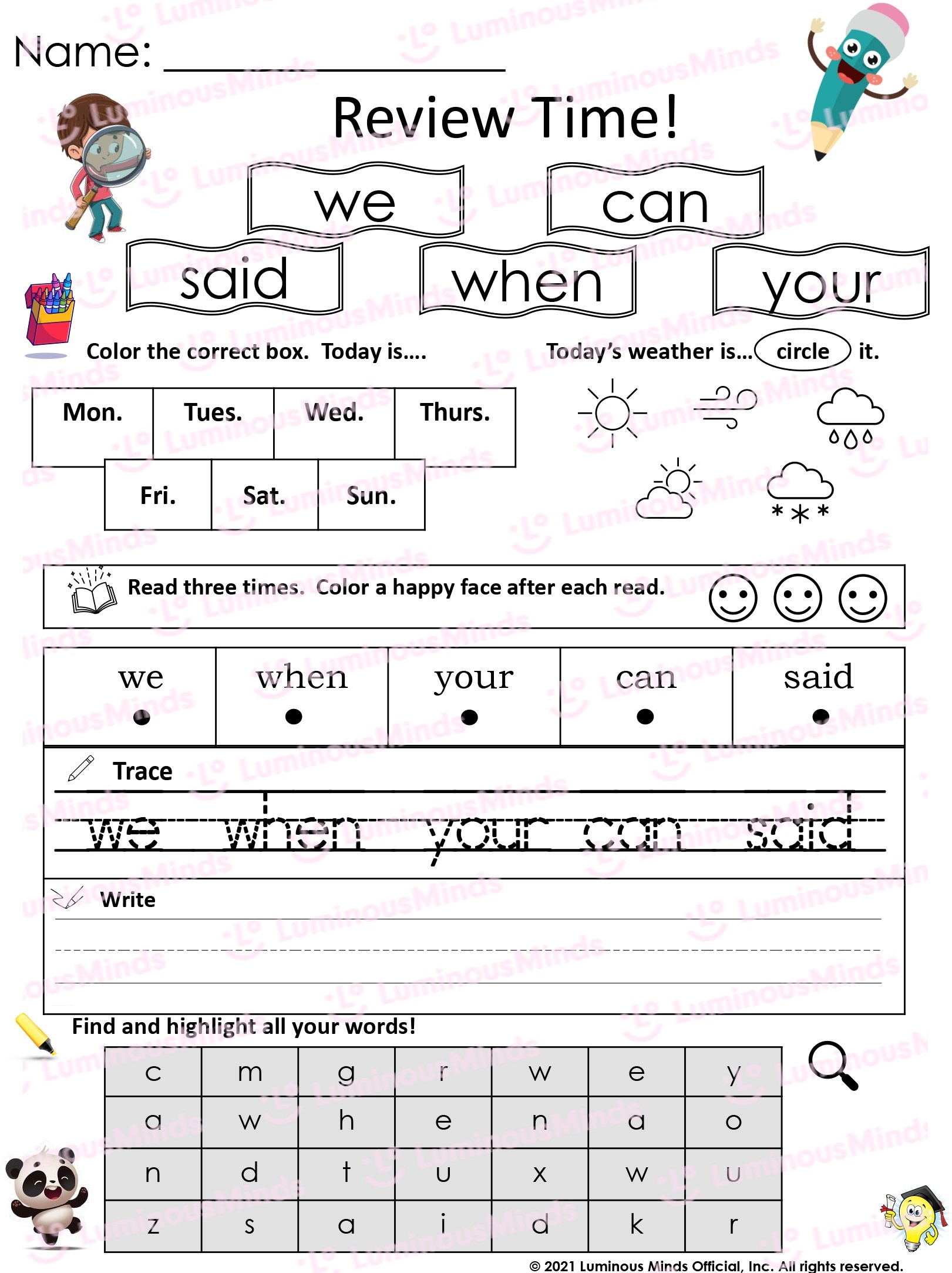 Reading Comprehension Worksheets Review Time 8 Said Can We 