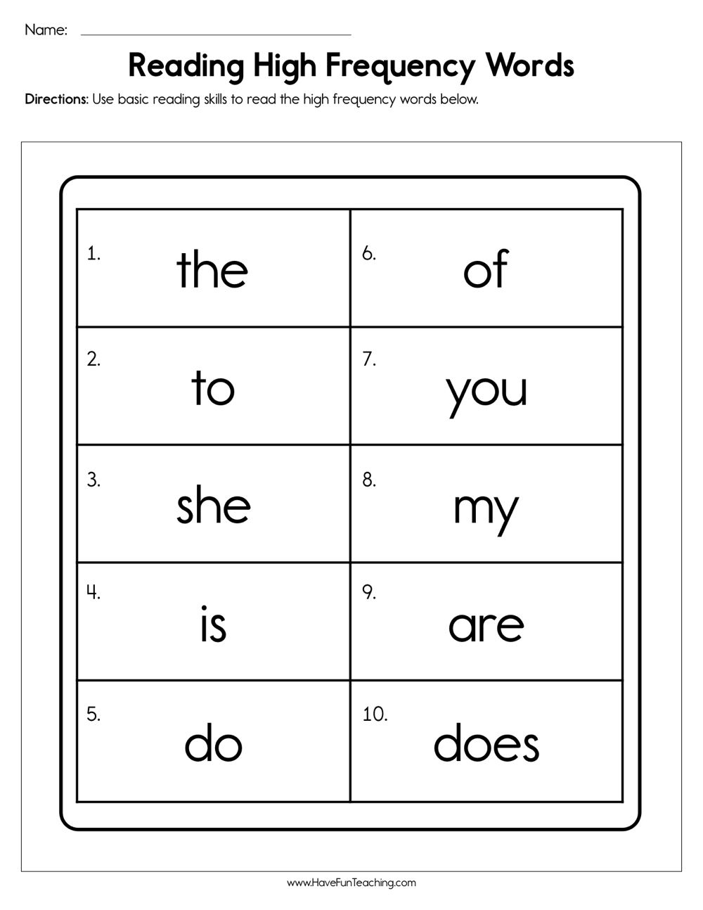 Reading High Frequency Words Worksheet Have Fun Teaching