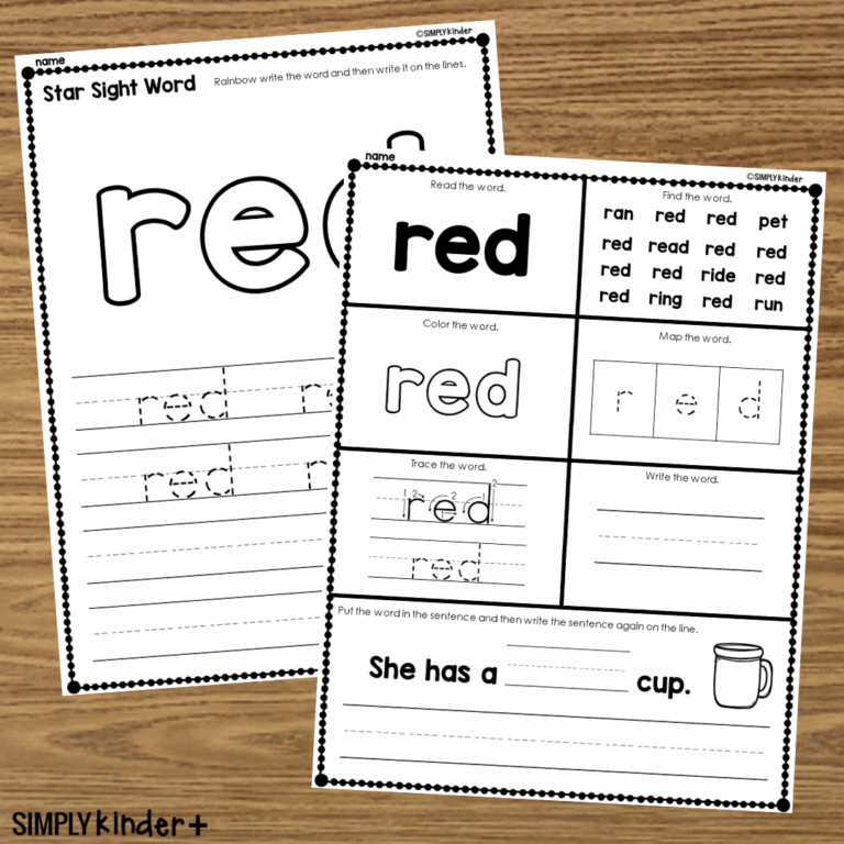 Red Sight Word Printable Activities Simply Kinder Plus