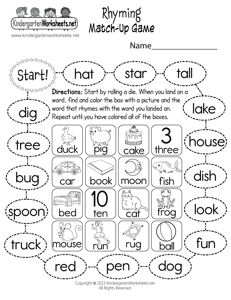 Rhyming Worksheet Kindergarten Free