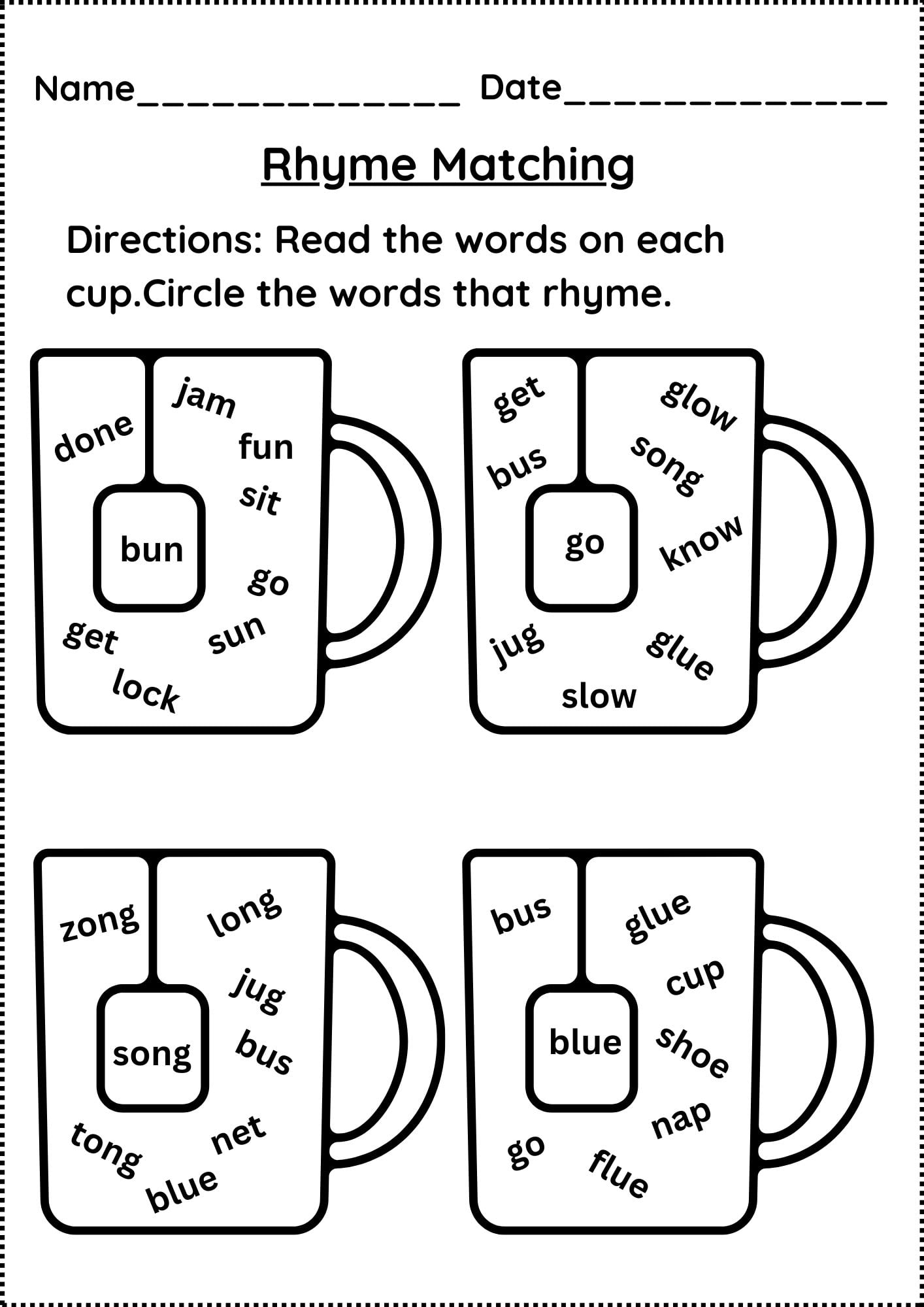 Worksheets Rhyming Words Kindergarten