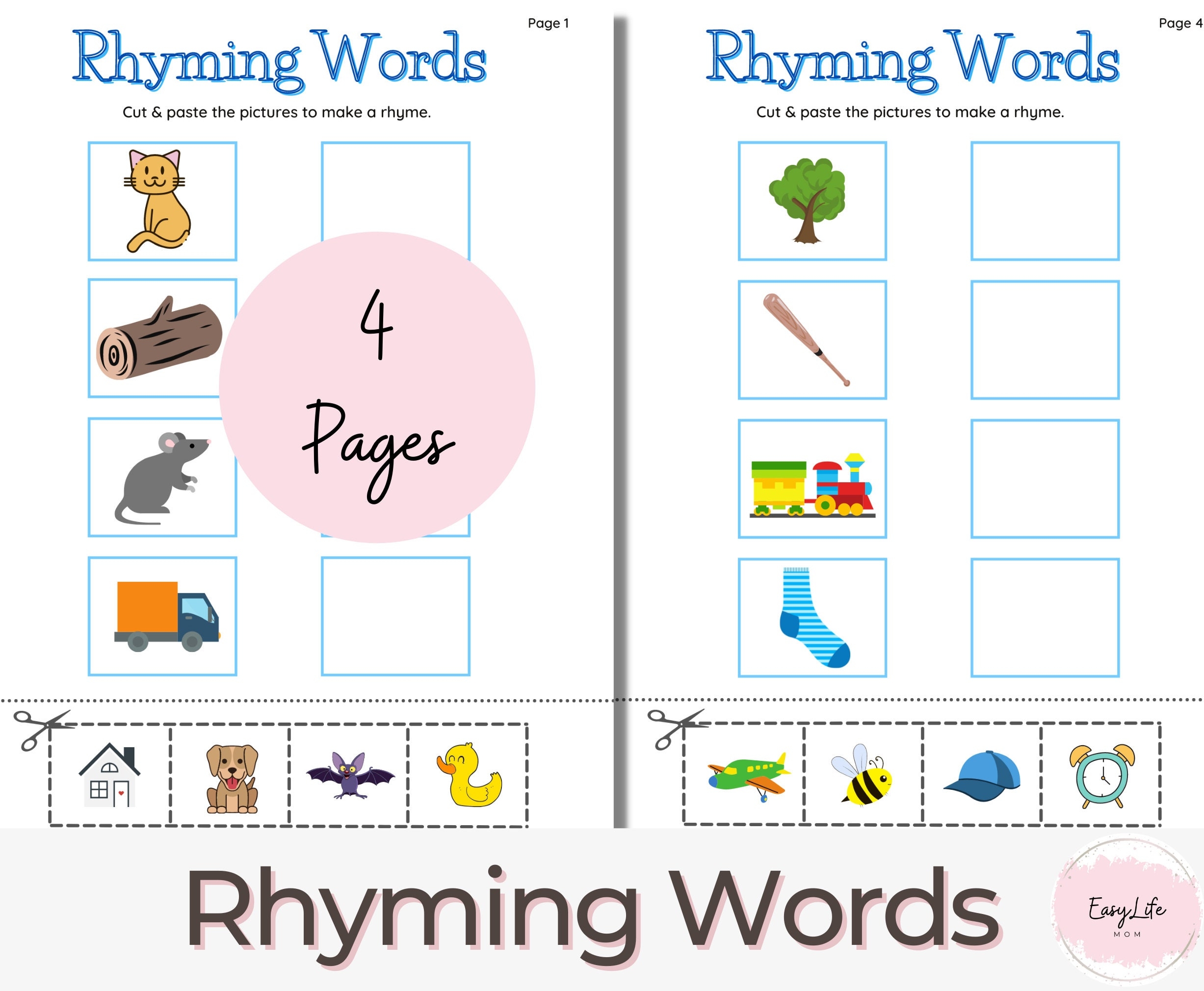 Rhyming Words Worksheets Preschool Prek Worksheets Homeschool Printable Rhyming Worksheets Learning Activities Rhymes And Worksheets Etsy