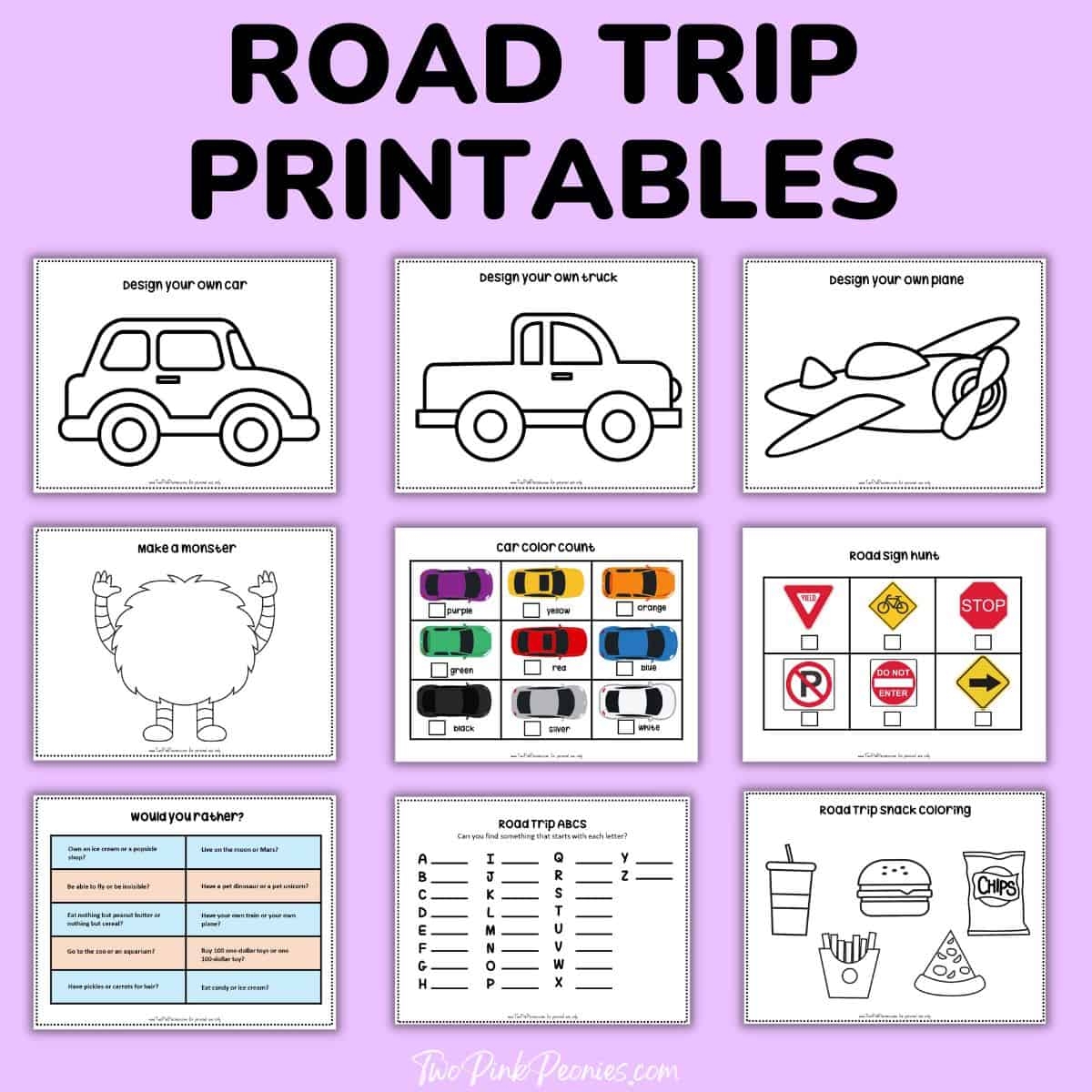 Road Trip Printables For Preschoolers instant Download 