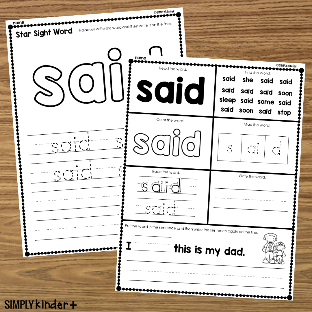 Said Sight Word Printable Activities Simply Kinder Plus Said Sight Word Printable Activities Simply Kinder Plus