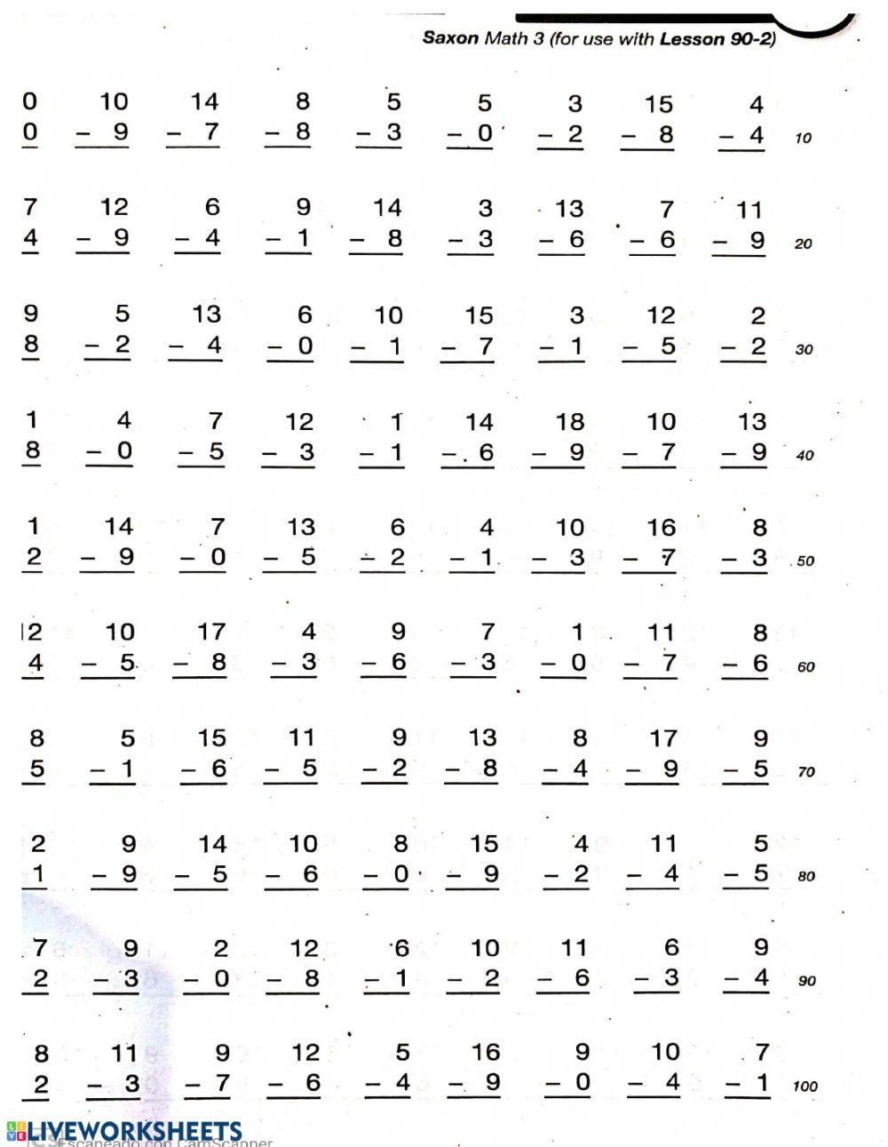 Saxon 90 2 Worksheet Live Worksheets Worksheets Library