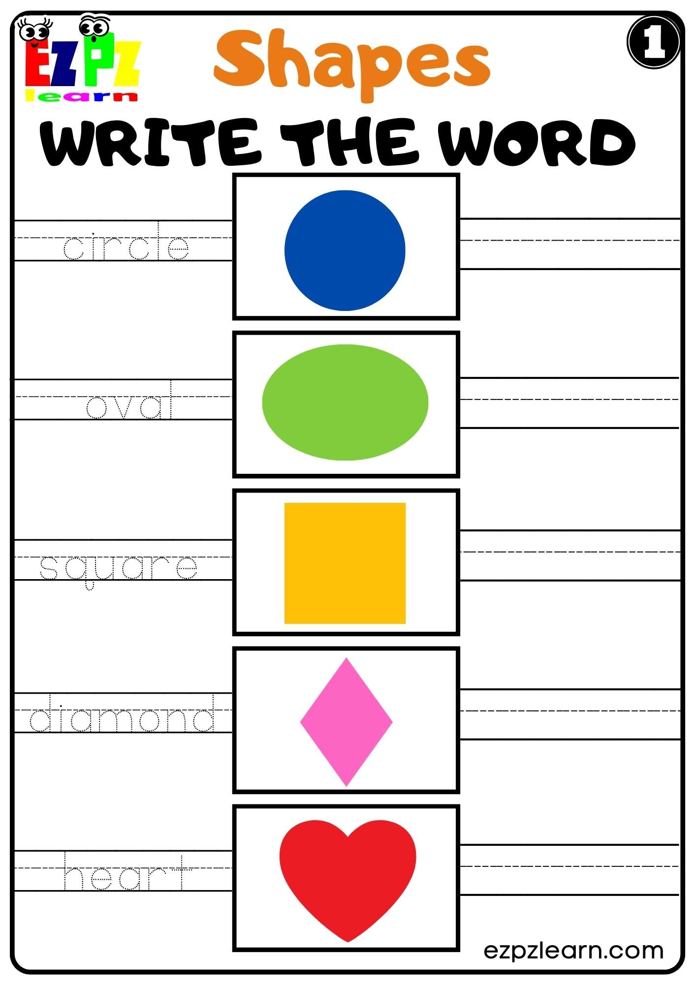 Shapes Word Write The Word Worksheet For Home Schooling Kindergarten And ESL Set 1 Free PDF Download Ezpzlearn