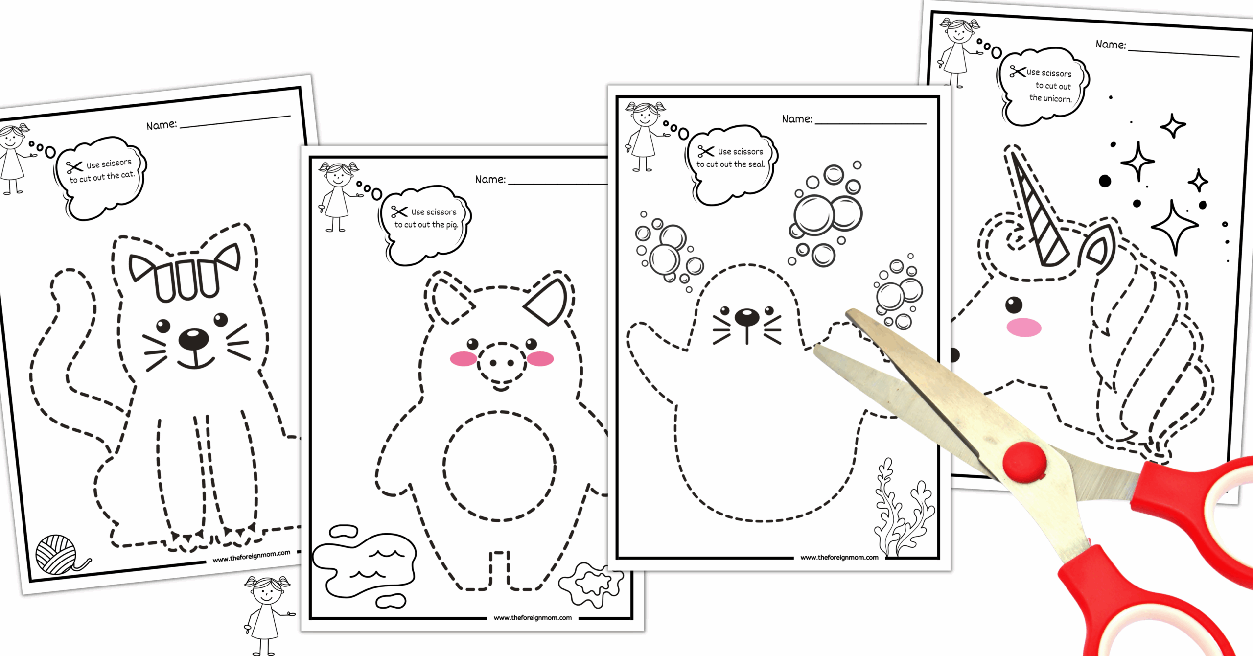 Kindergarten Scissors Worksheets Free Kittens
