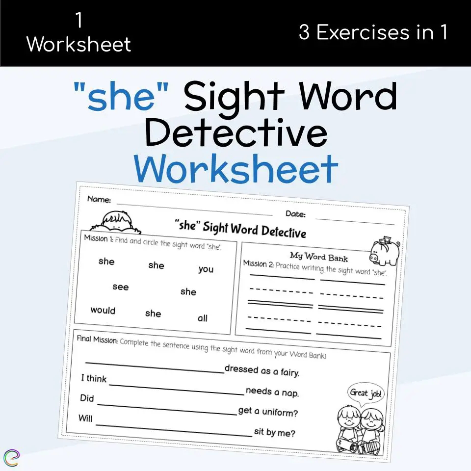 She Sight Word Detective Worksheet She Sight Word Detective Worksheet