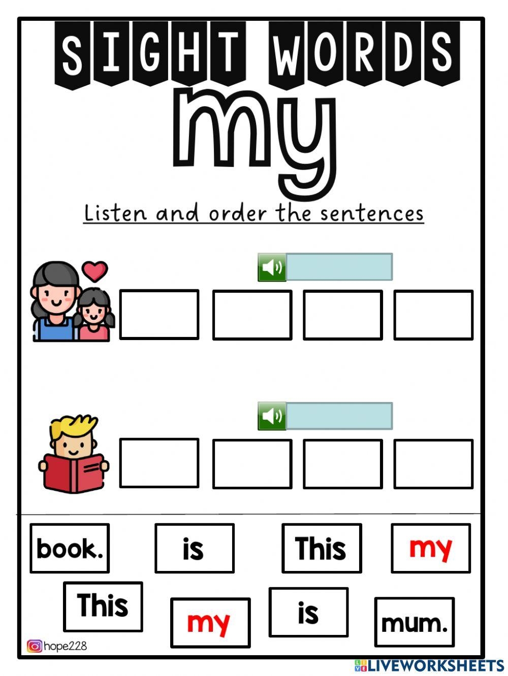 Sight Word My Sight Word Practice Worksheets For Kinder Worksheets Library