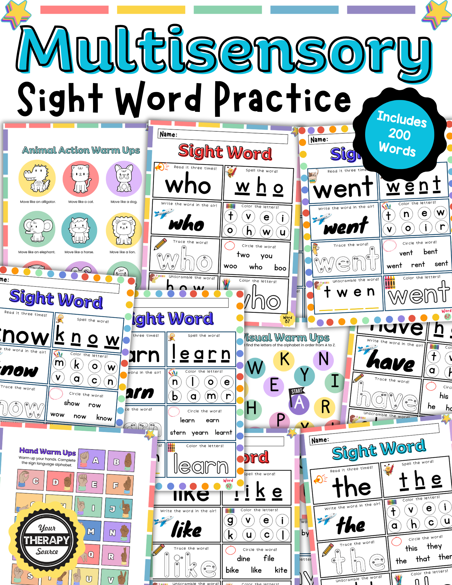 Basic Sight Words Kindergarten Worksheets